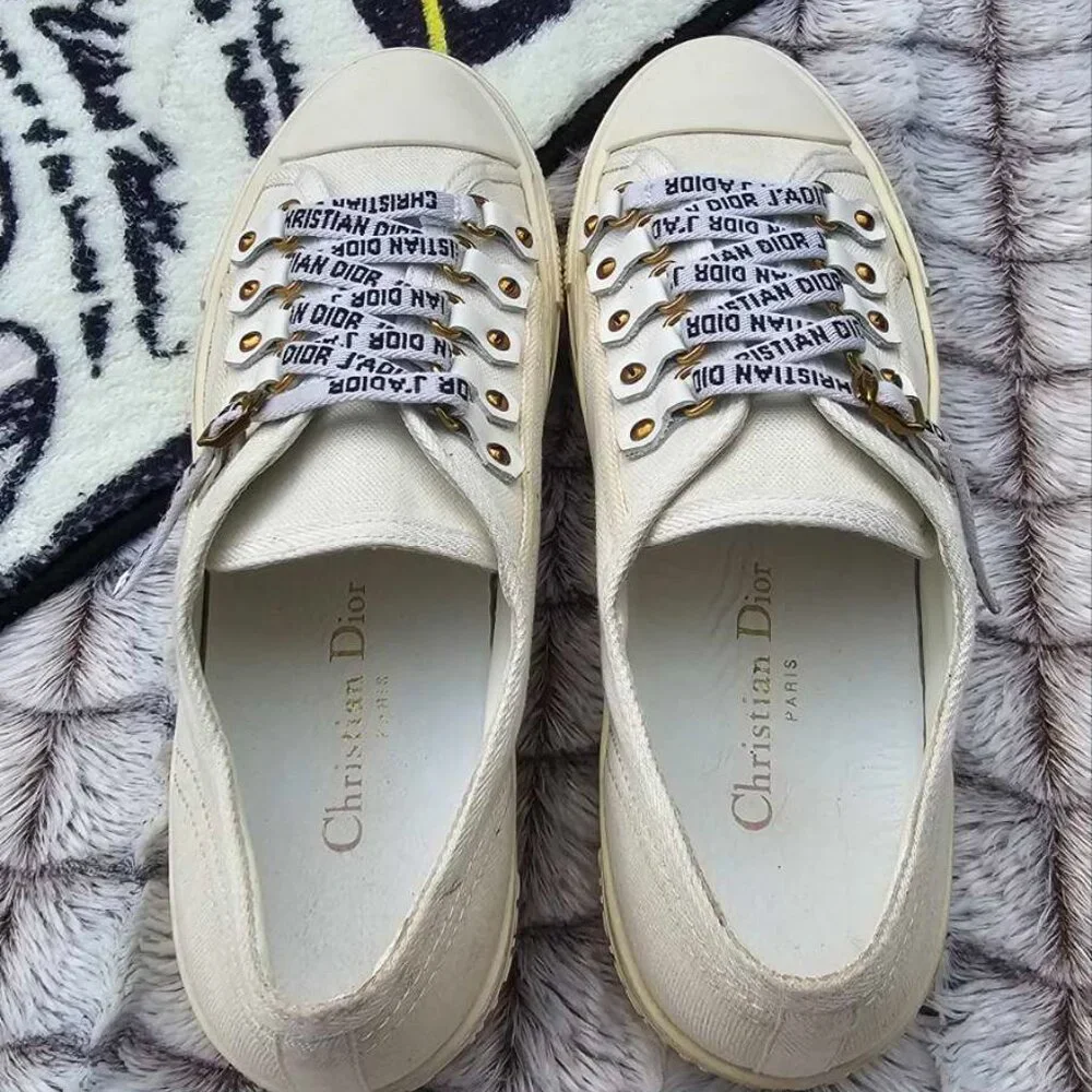 DIOR SNEAKER Walk'N Dior sneaker White canvas cotton size EU 37.5 US 7 - Picture 7 of 7